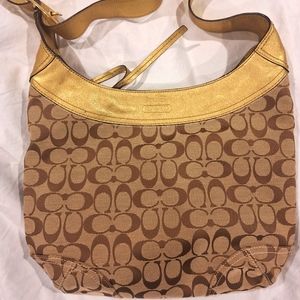 Coach leather canvas crossbody bucket purse